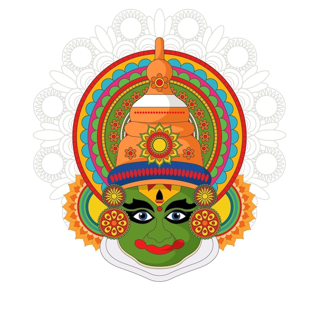 Vector kathakali dancer head for happy onam festival of kerala india mask