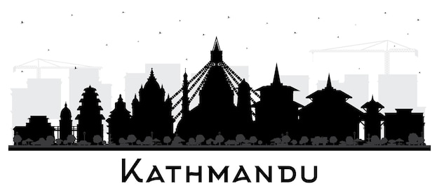 Kathmandu Nepal City Skyline Silhouette with Black Buildings Isolated on White