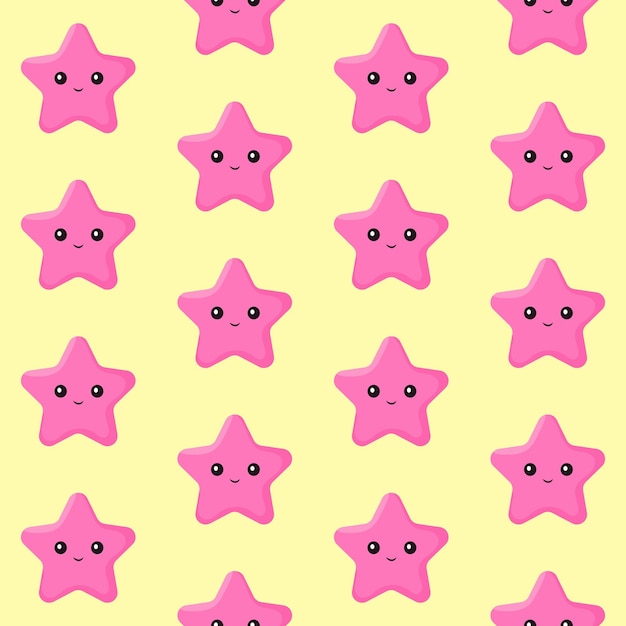 Vector kawai pink stars seamless pattern baby clothing