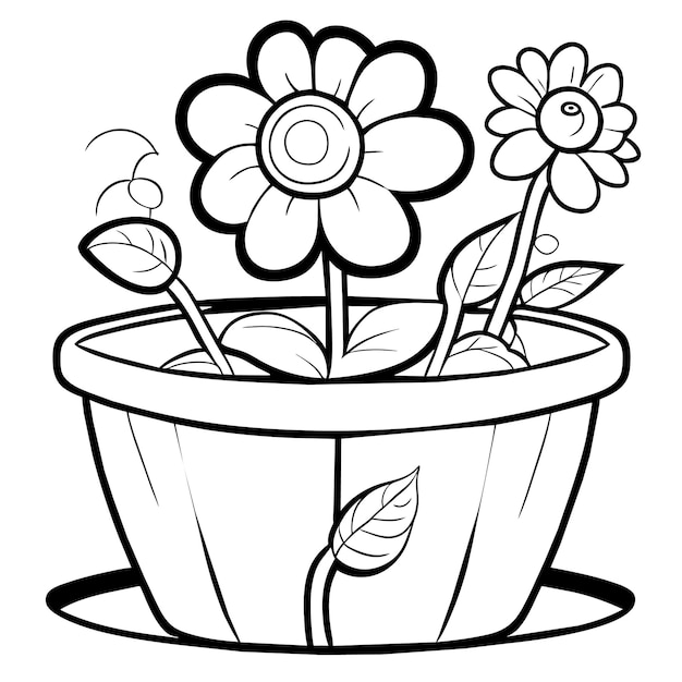 Vector kawaii and anime black and white coloring flower pot design