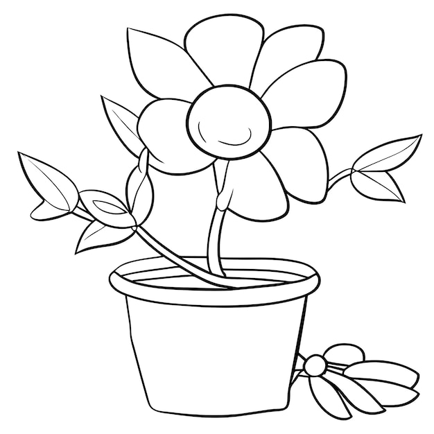 Vector kawaii and anime black and white coloring flower pot design