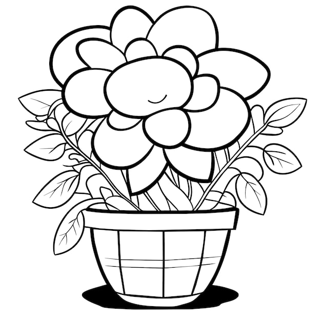 Vector kawaii and anime black and white coloring flower pot design