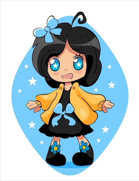 Kawaii anime girl in stars