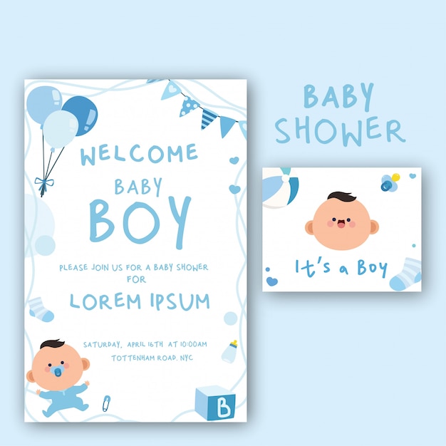 Kawaii Baby shower card for boy illustrated 