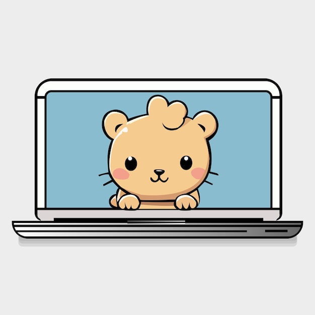 kawaii bear in laptop