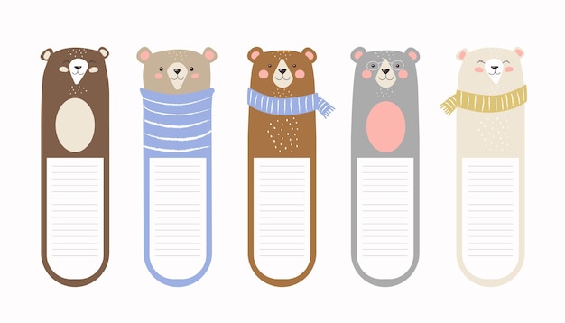 Kawaii bookmarks with animals set