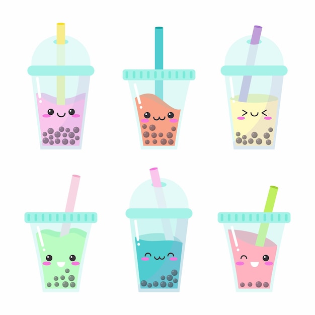 Kawaii bubble tea illustration collection