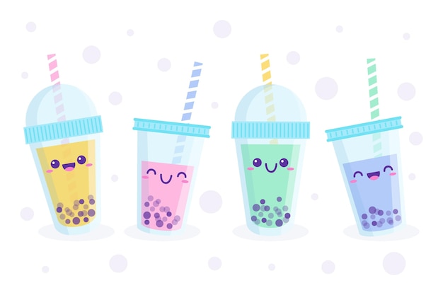 Kawaii bubble tea illustration set