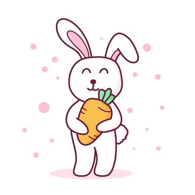 Kawaii bunny holding carrot llustration