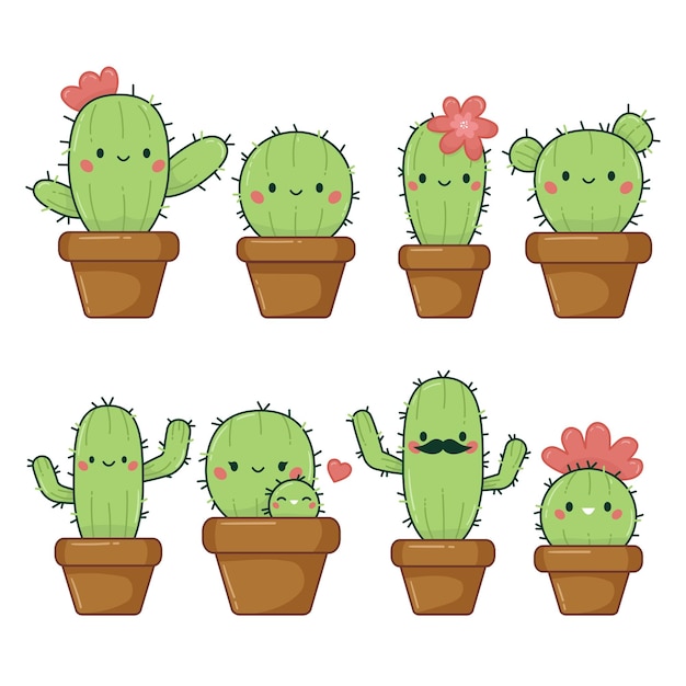 Kawaii cactus in flowerpots