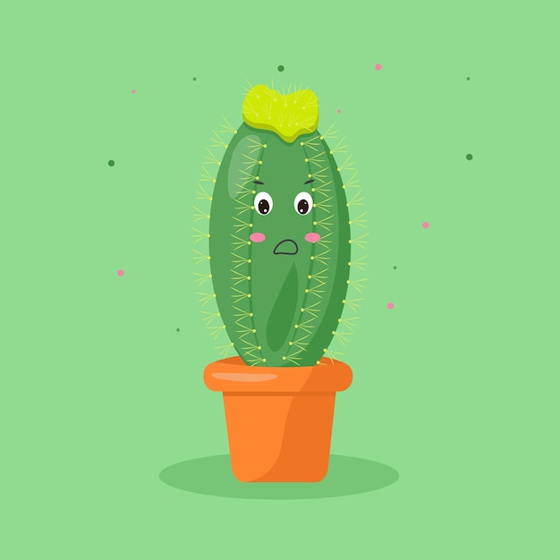 Kawaii cactus in a pot emotions discontent