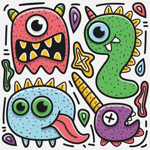 kawaii cartoon monster doodle design illustration