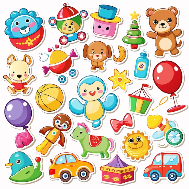 Vector kawaii cartoon stickers adorable space and toy characters