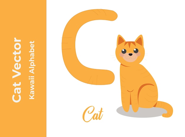 Kawaii Cat Vector Alphabet C Letter