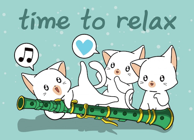 Kawaii cats with a flute