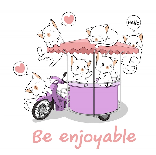 Kawaii cats with the portable stall motorcycle