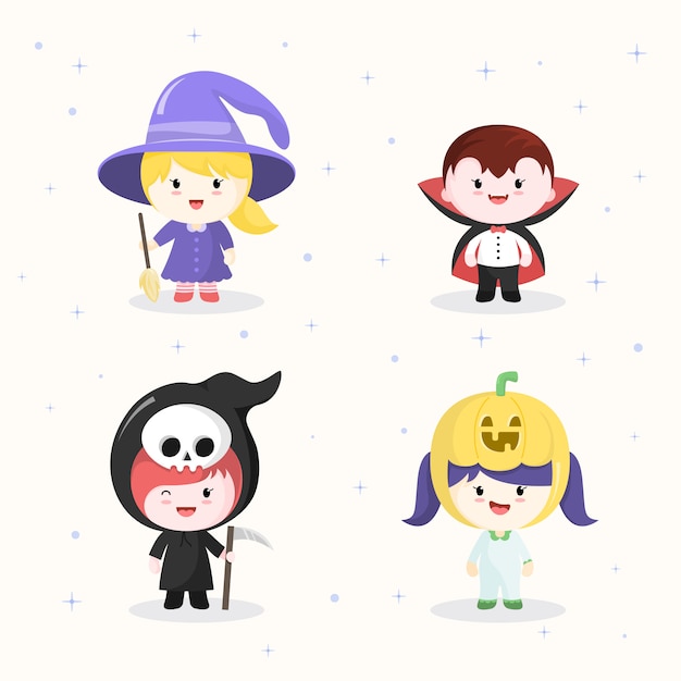 Kawaii character collections in halloween costumes.