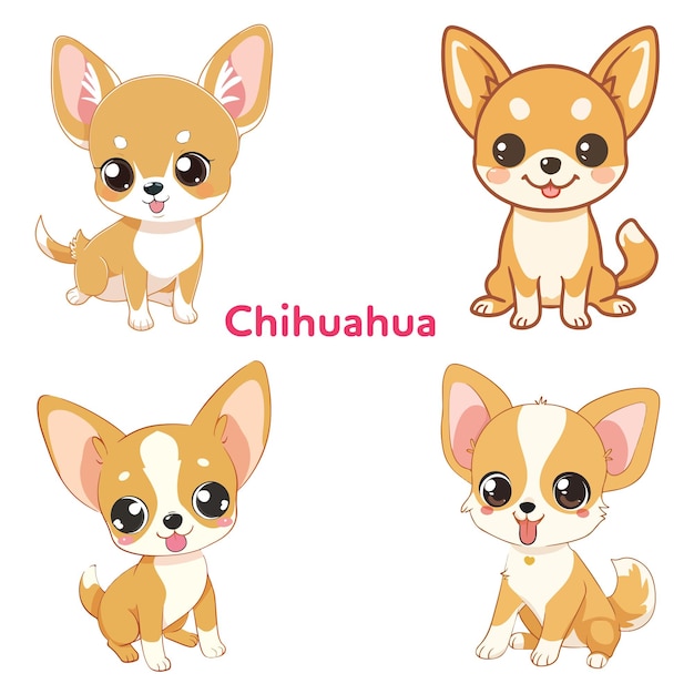 Kawaii Chihuahua Dog Illustrations Vector Set