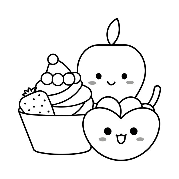 Kawaii coloring book illustration Food coloring pages