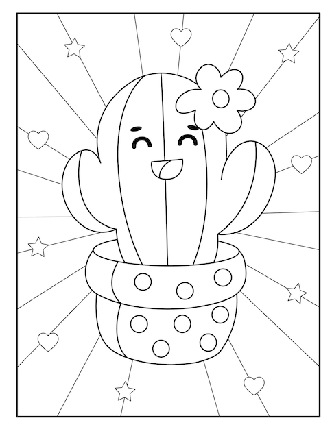 Kawaii cute cactus coloring pages