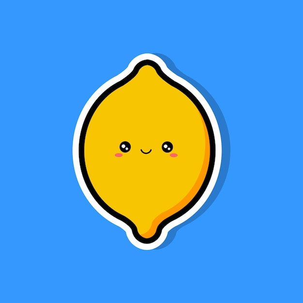 Kawaii cute cartoon image of a yellow lemon with a smile on a blue background. Vector illustration