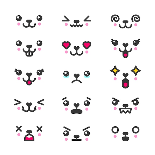 Kawaii cute faces emoticons icon  set. Characters and emoji, lovely icons cartoon 