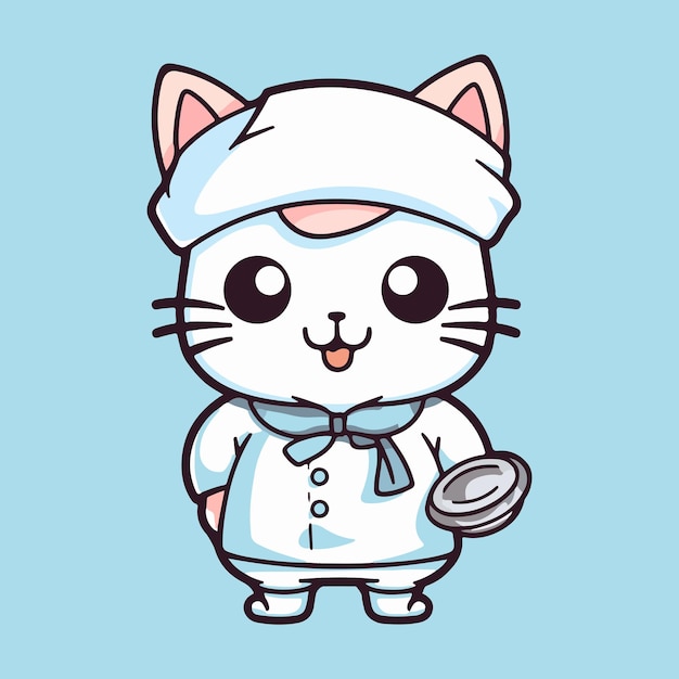 kawaii cute happy chef wearing cat cosplay profession