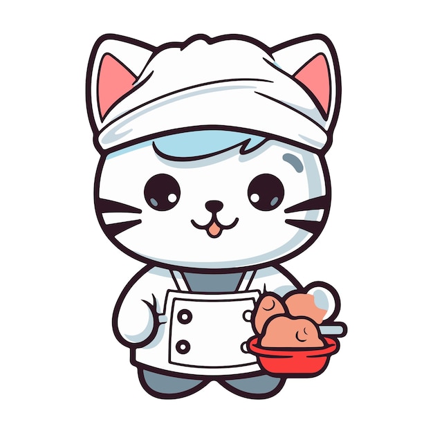 kawaii cute happy chef wearing cat cosplay profession