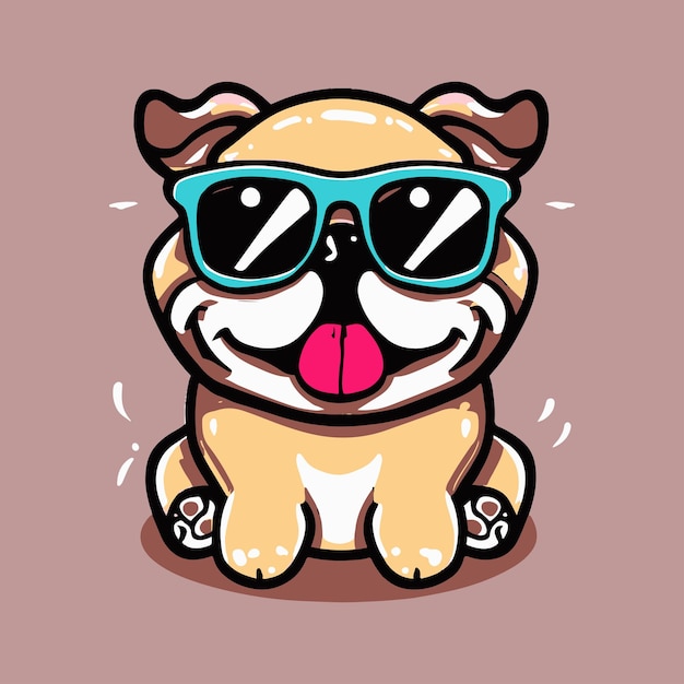 kawaii cute happy dog wearing sunglasses t shirt design