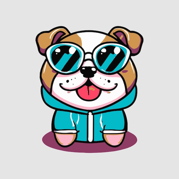 kawaii cute happy dog wearing sunglasses t shirt design