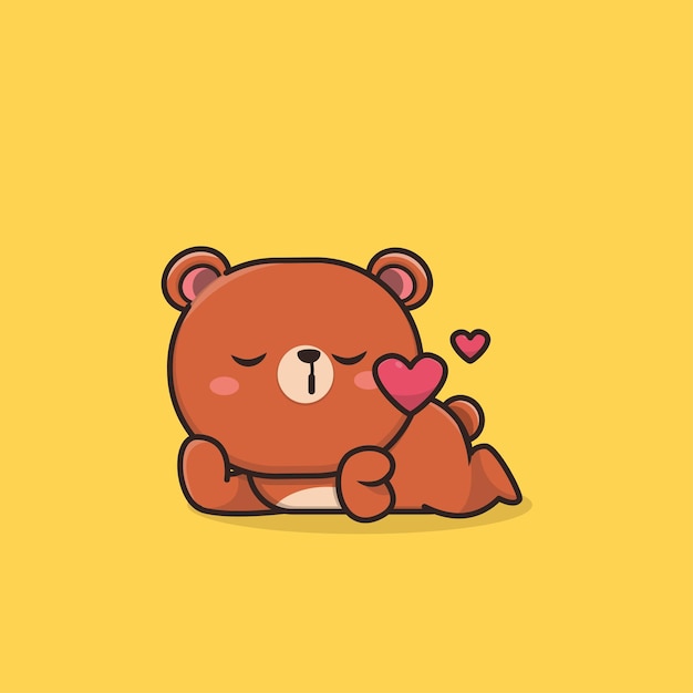 Kawaii Cute Icon falling in love Bear mascot illustration