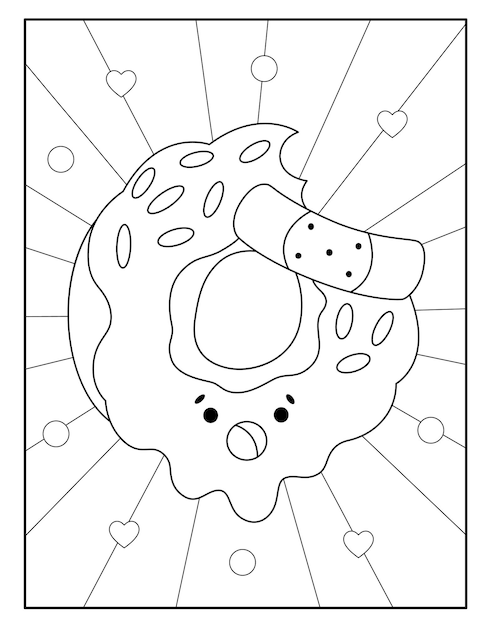 Kawaii donut food coloring page