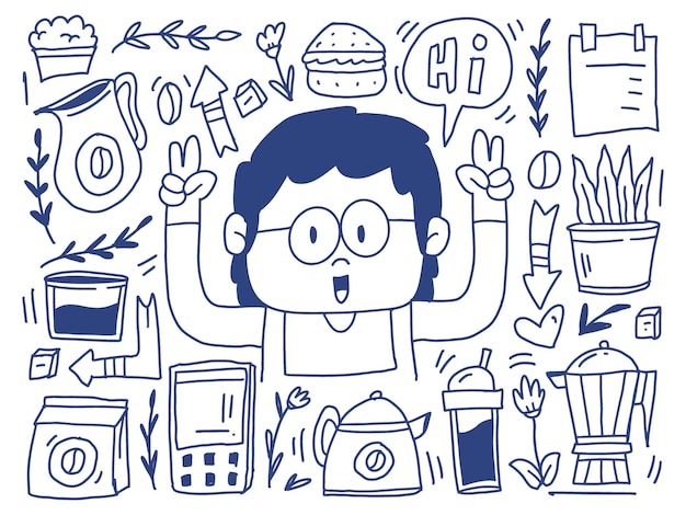 kawaii doodle cartoon barista design