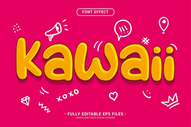 kawaii doodle text effect editable vector text effect