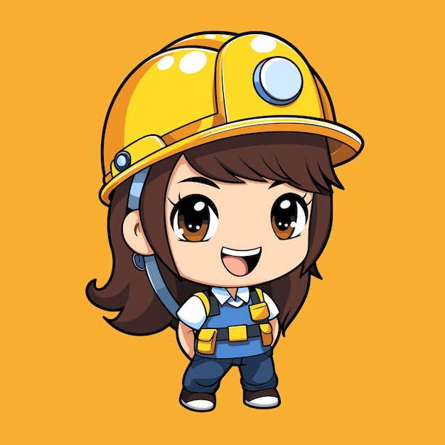 kawaii Engineer girl in orange background illustration