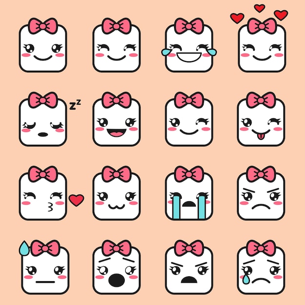 Vector kawaii faces icons