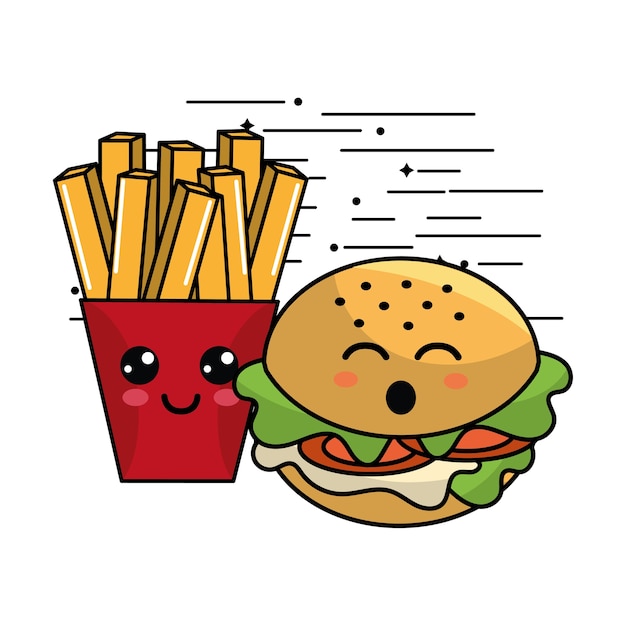 kawaii fast food icon adorable expression