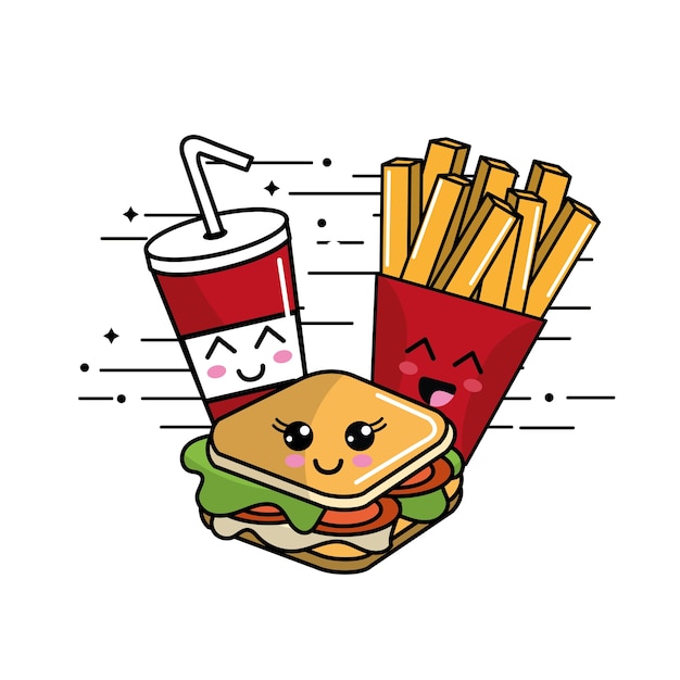 kawaii fast food icon adorable expression