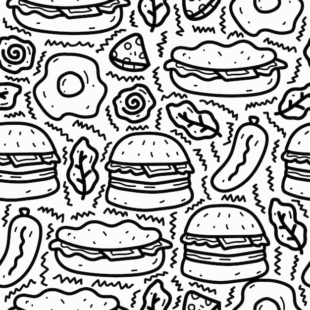 kawaii food cartoon doodle pattern design