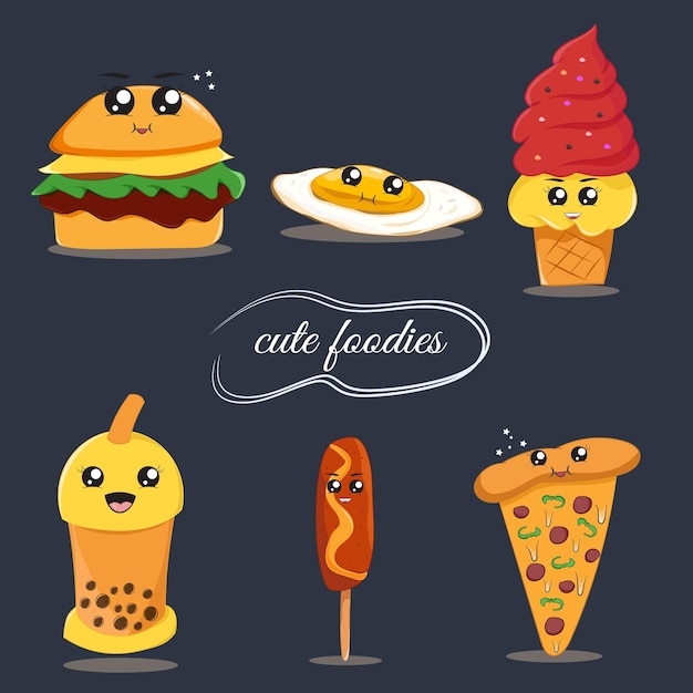 kawaii food and drink cartoon illustration