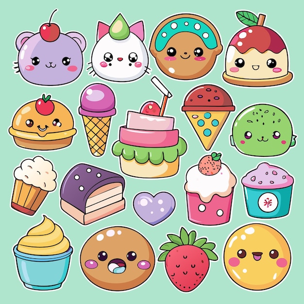 Kawaii Food Stickers Cute and Colorful Cartoon Snacks and Desserts Collection