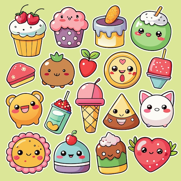 Kawaii Food Stickers Cute and Colorful Cartoon Snacks and Desserts Collection