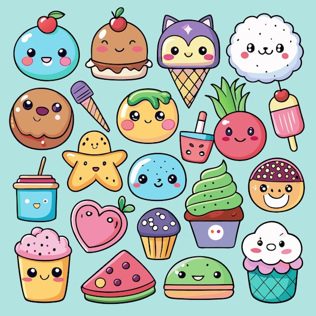 Kawaii Food Stickers Cute and Colorful Cartoon Snacks and Desserts Collection