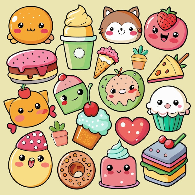 Kawaii Food Stickers Cute and Colorful Cartoon Snacks and Desserts Collection