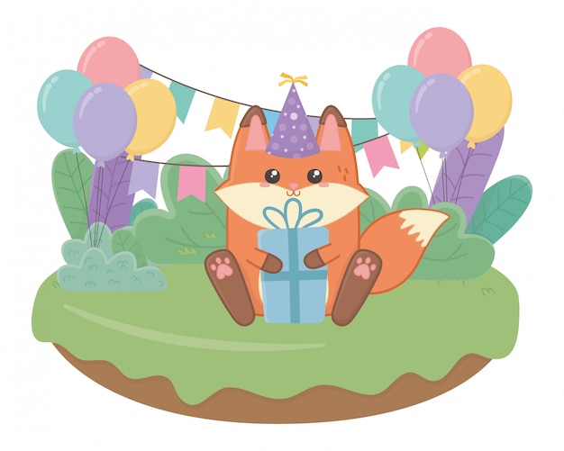 Kawaii fox and happy birthday 