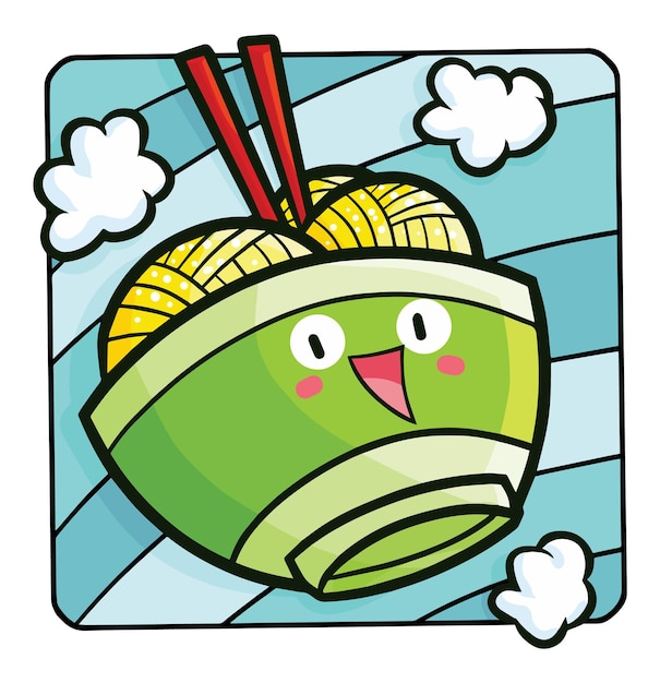 Kawaii green bowl noodle character cartoon character