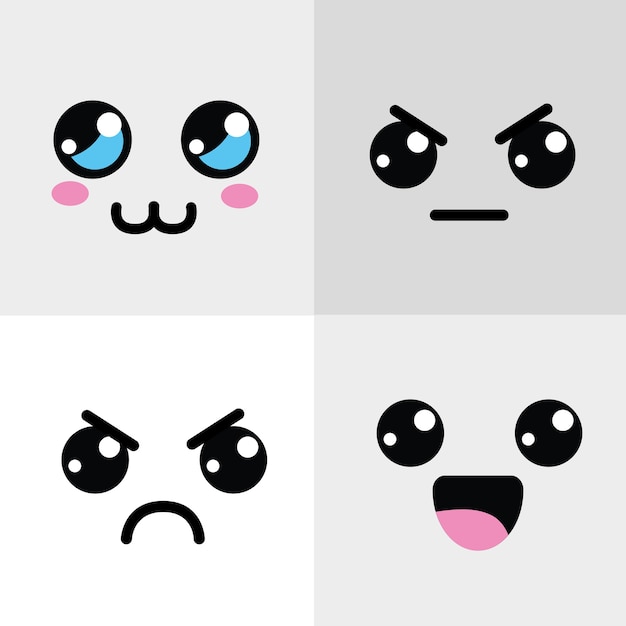 kawaii happy and angry face icon