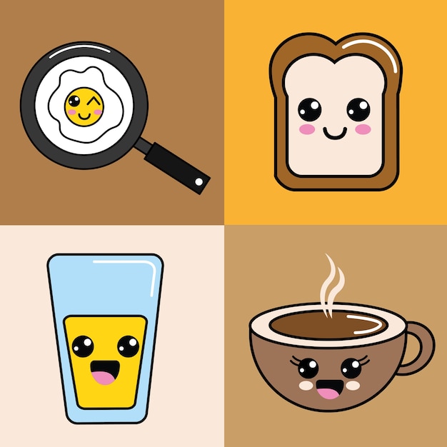 Vector kawaii happy food icon