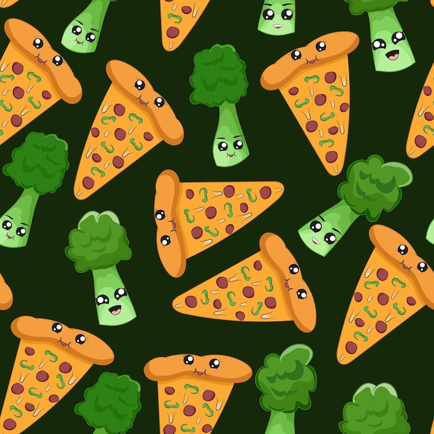 kawaii junk food cartoon seamless pattern