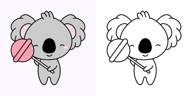 Kawaii Koala Clipart Multicolored and Black and White. Cute Kawaii Koala.